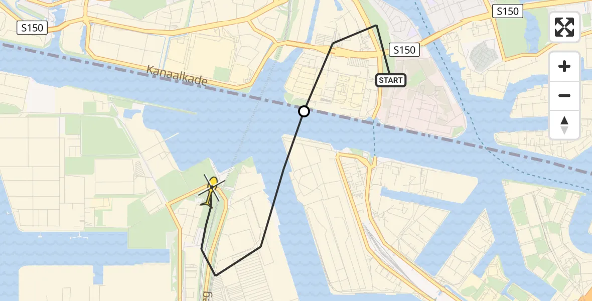 Routekaart van de vlucht: Traumaheli naar Amsterdam Heliport, Belangenvereniging tuinders Zaanderhorn