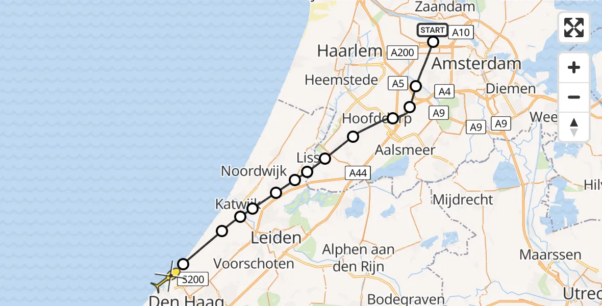 Routekaart van de vlucht: Traumaheli naar Den Haag, Lipariweg