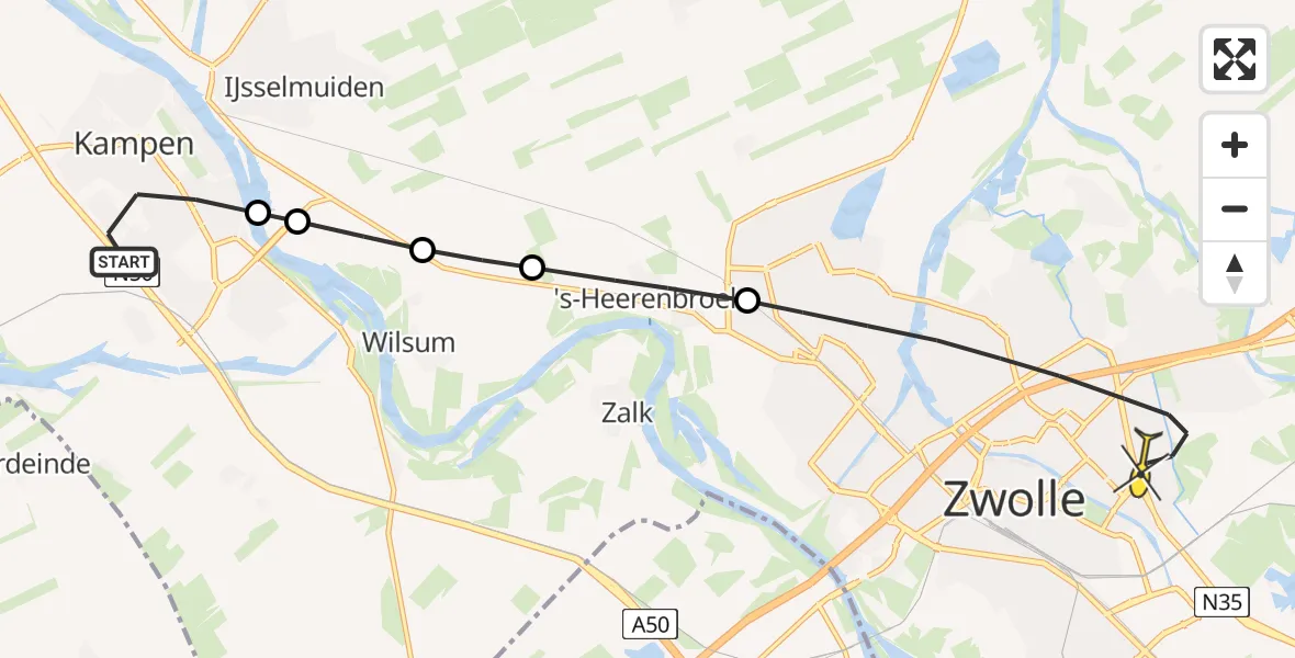 Routekaart van de vlucht: Lifeliner 4 naar Zwolle, Tormentil