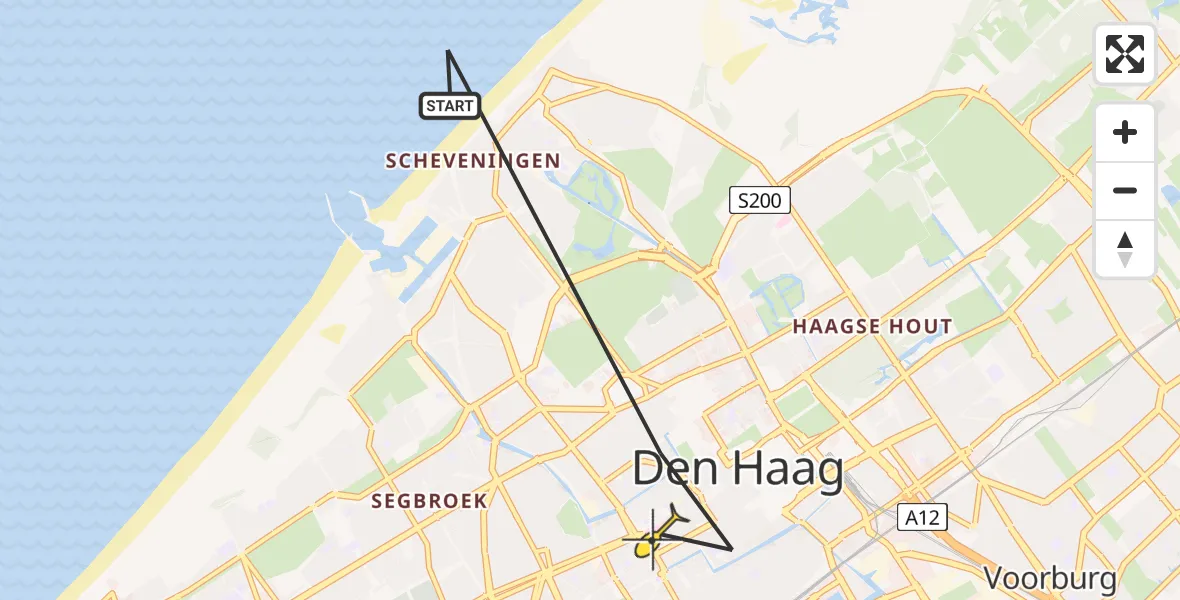 Routekaart van de vlucht: Lifeliner 1 naar Den Haag, Tollensstraat