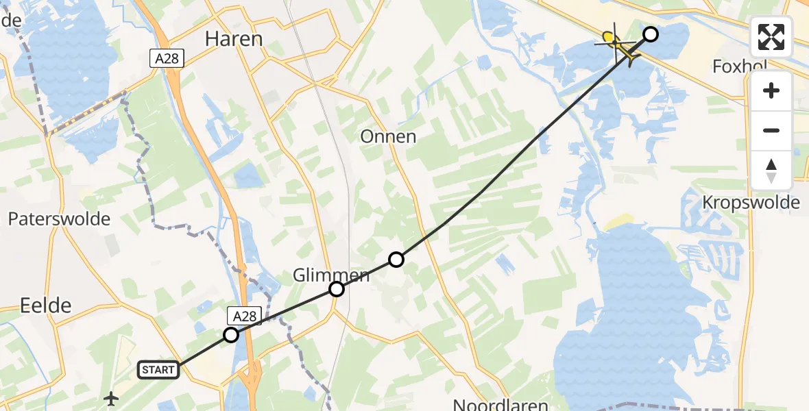 Routekaart van de vlucht: Lifeliner 4 naar Westerbroek, Burgemeester J.G. Legroweg