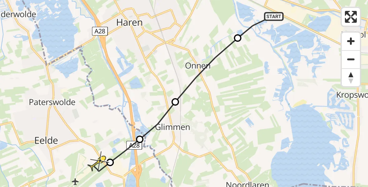 Routekaart van de vlucht: Lifeliner 4 naar Groningen Airport Eelde, Zuiderhooidijk