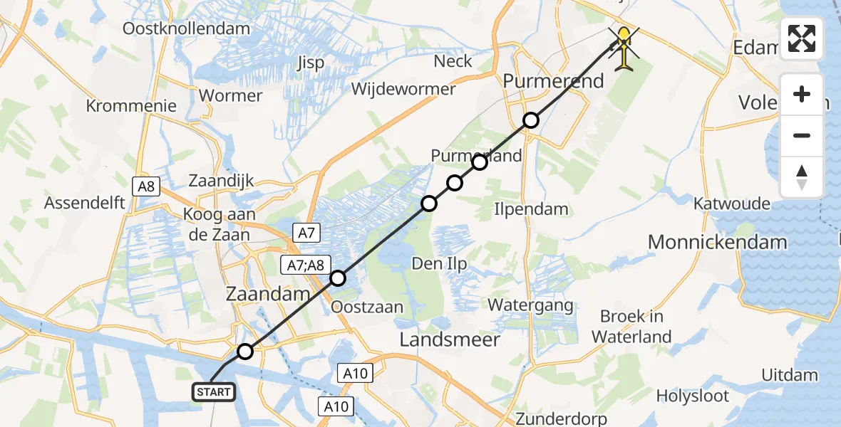 Routekaart van de vlucht: Lifeliner 1 naar Purmerend, Grote Tocht