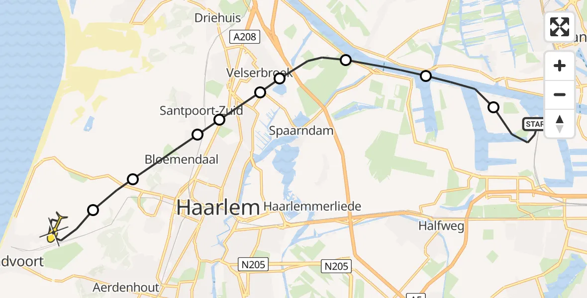Routekaart van de vlucht: Lifeliner 1 naar Zandvoort, Hornweg