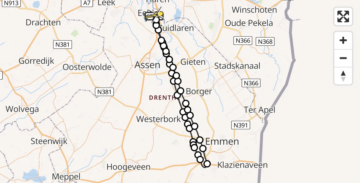 Routekaart van de vlucht: Lifeliner 4 naar Groningen Airport Eelde, Bolhuisgat