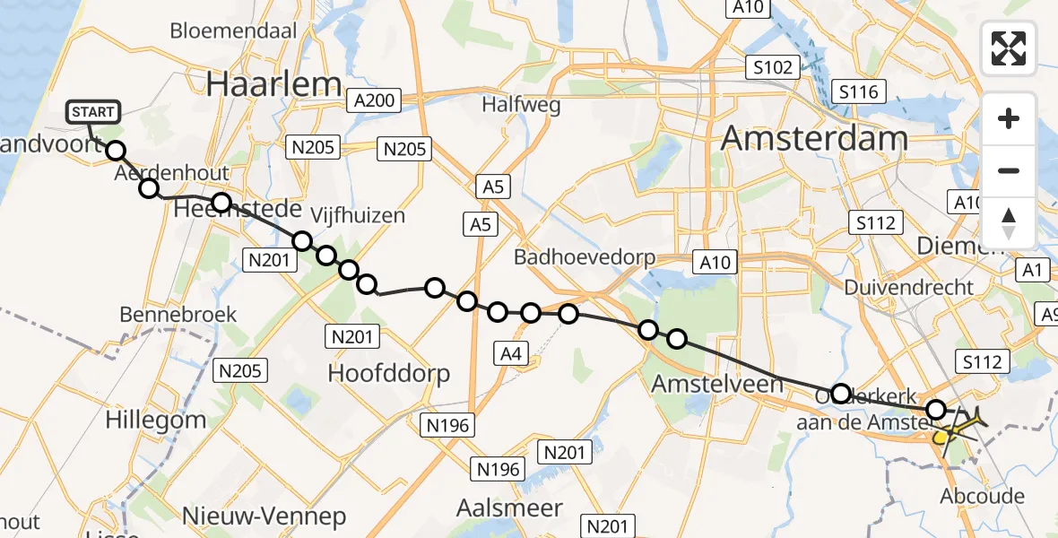 Routekaart van de vlucht: Traumaheli naar Academisch Medisch Centrum (AMC), Blinkertpad