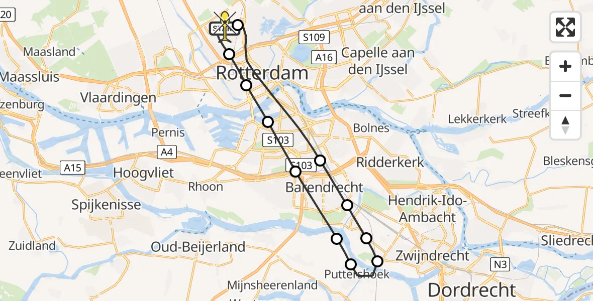 Routekaart van de vlucht: Lifeliner 2 naar Rotterdam The Hague Airport, Van der Duijn van Maasdamweg