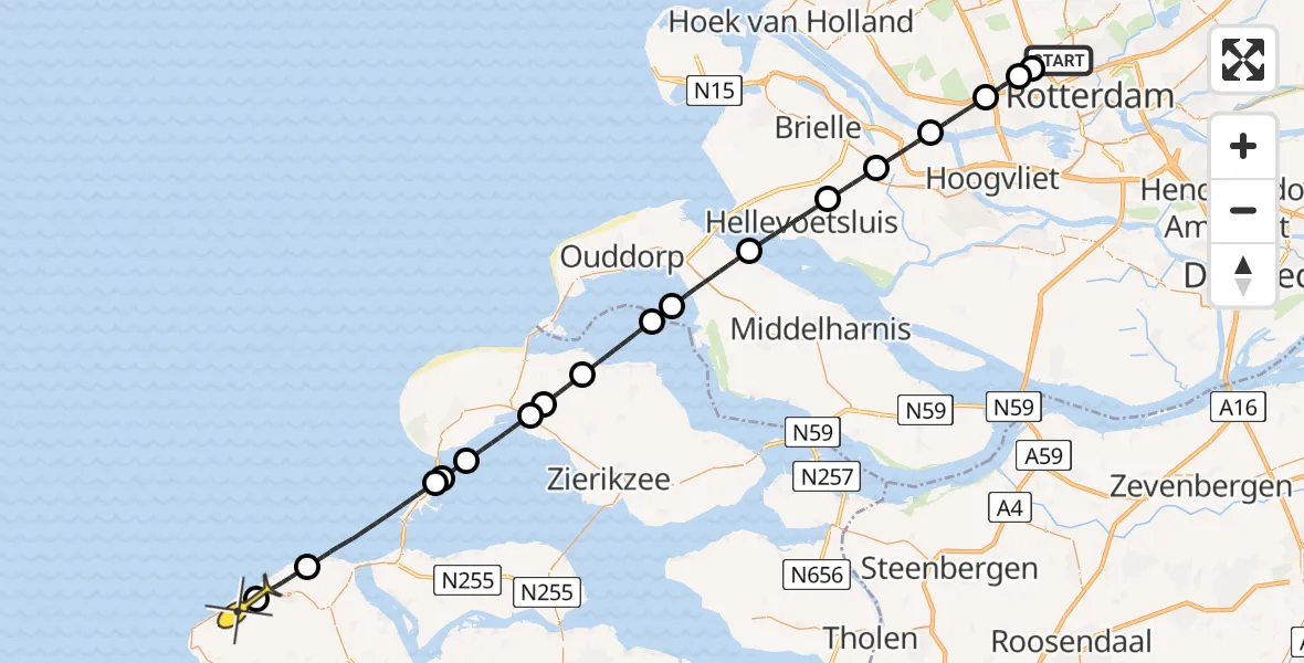 Routekaart van de vlucht: Lifeliner 2 naar Domburg, Vliegveldweg