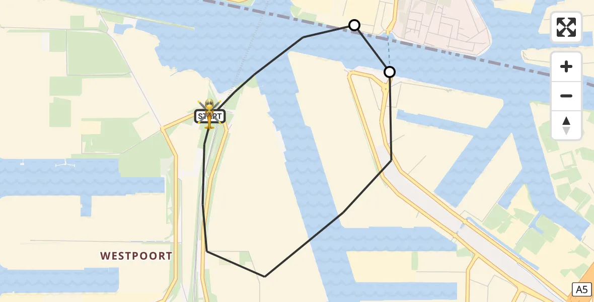 Vluchtroute Traumahelikopter van Amsterdam Heliport naar Amsterdam Heliport