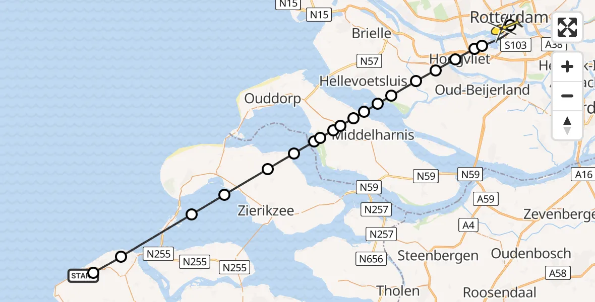 Routekaart van de vlucht: Lifeliner 2 naar Erasmus MC, Zuiverseweg