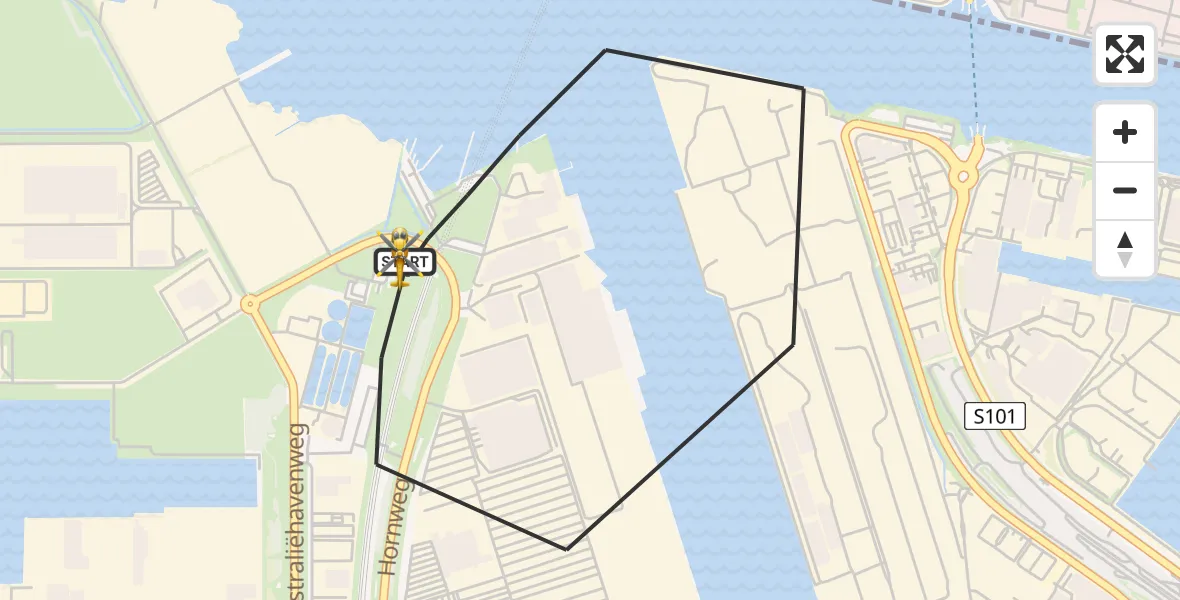 Vluchtroute Traumahelikopter van Amsterdam Heliport naar Amsterdam Heliport