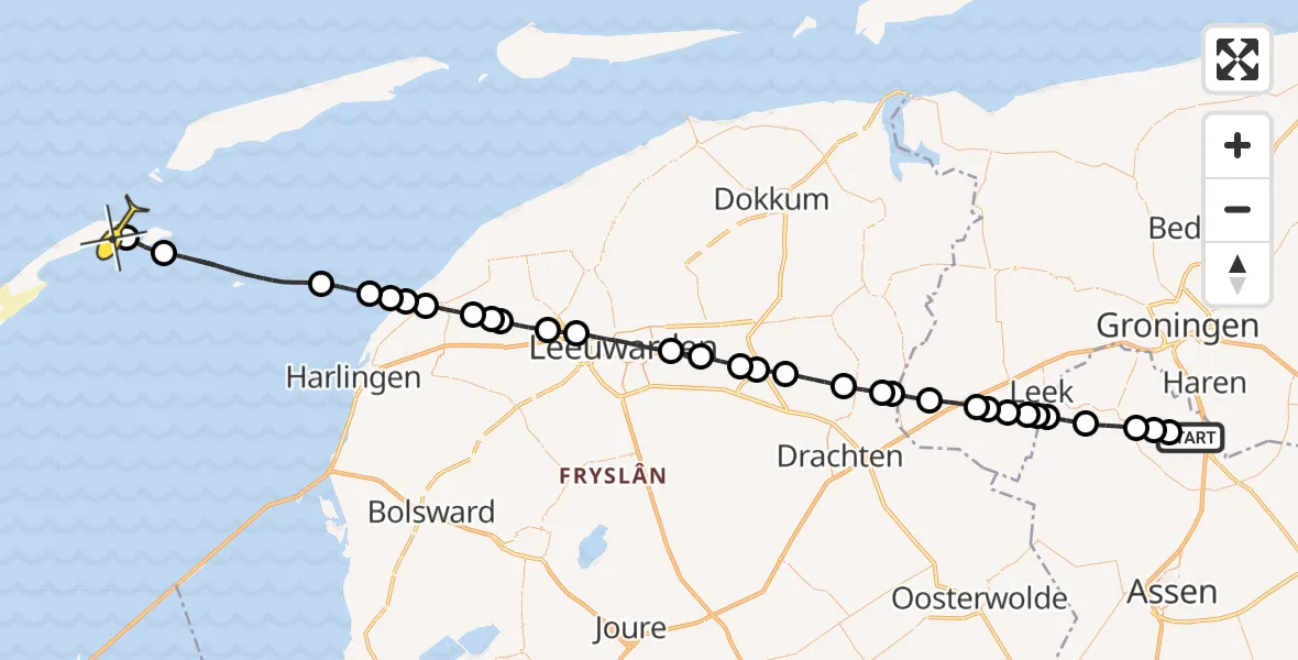 Routekaart van de vlucht: Lifeliner 4 naar Vlieland Heliport, Molenweg