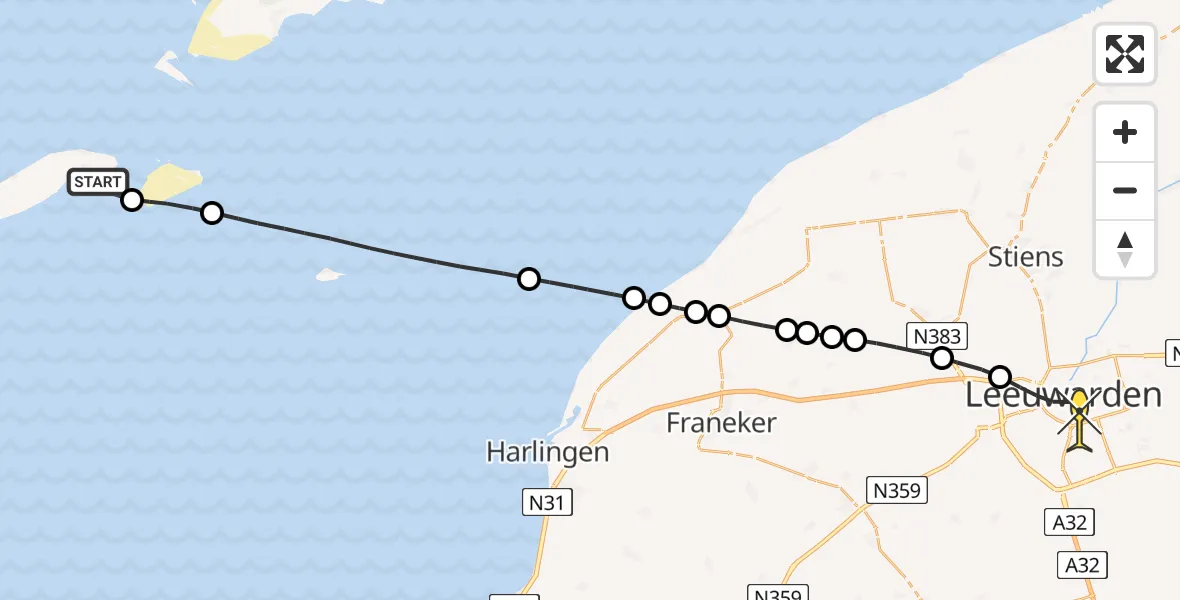 Routekaart van de vlucht: Lifeliner 4 naar Leeuwarden, Aldlânsdyk