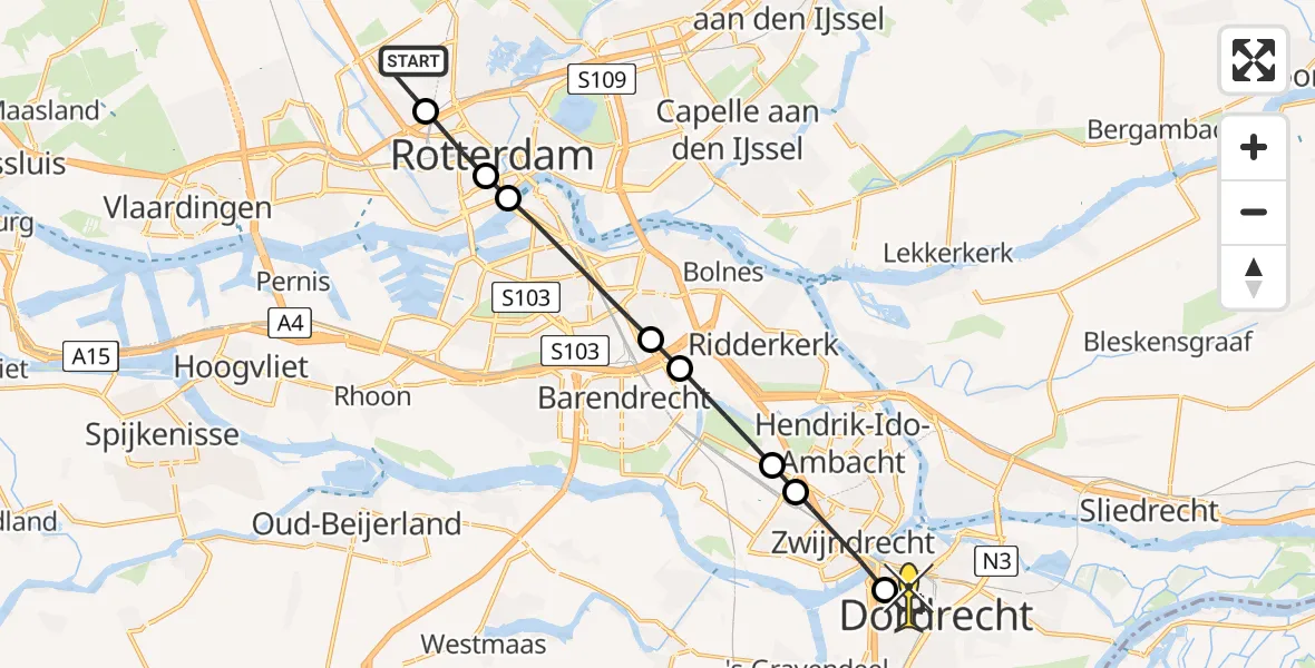 Routekaart van de vlucht: Lifeliner 2 naar Dordrecht, Kastrupbaan