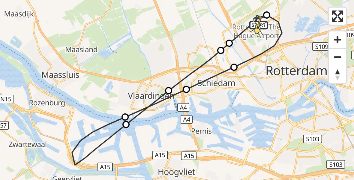 Routekaart van de vlucht: Lifeliner 2 naar Rotterdam The Hague Airport, Rotterdam Airportbaan