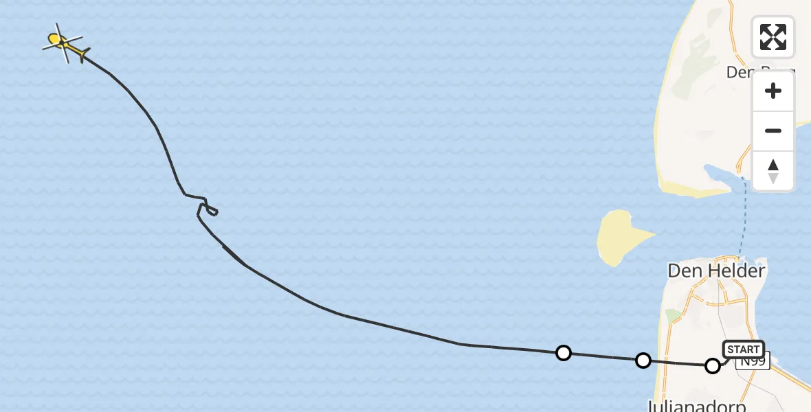 Routekaart van de vlucht: Kustwachthelikopter naar Luchthavenweg