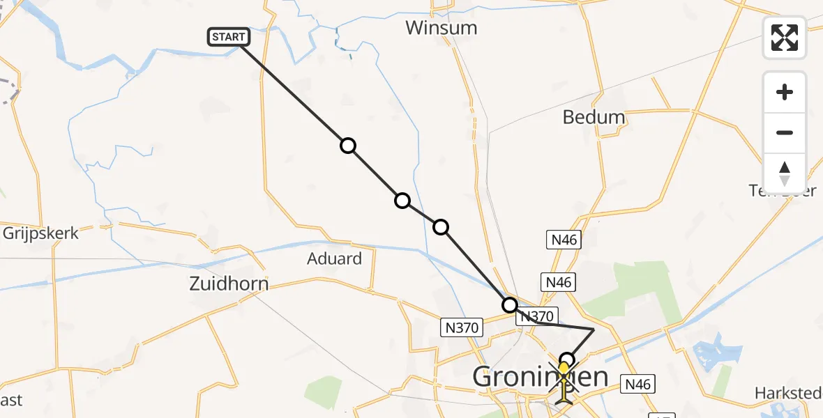 Routekaart van de vlucht: Ambulanceheli naar Universitair Medisch Centrum Groningen, Meedenerweg