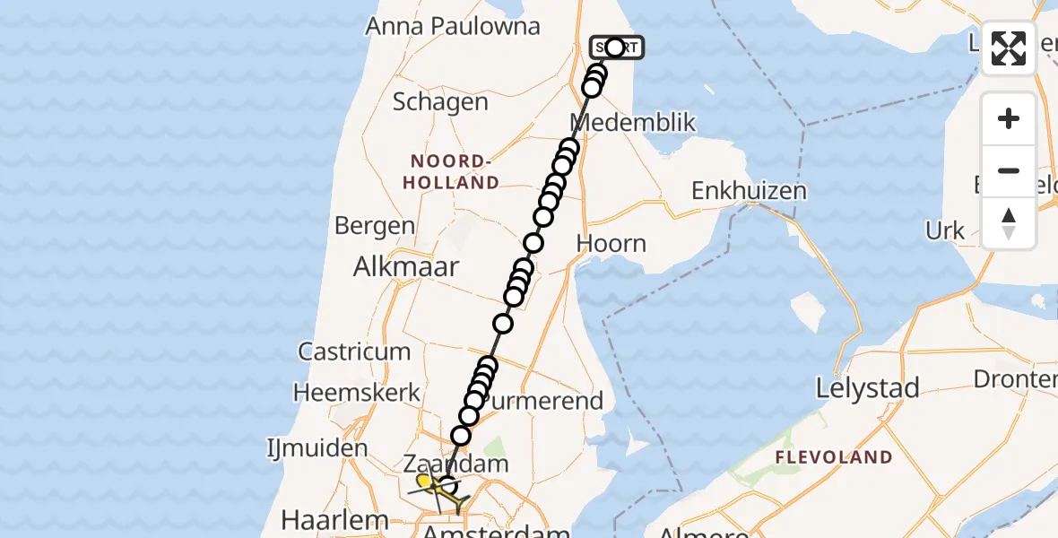 Routekaart van de vlucht: Traumaheli naar Amsterdam Heliport, Schervenweg