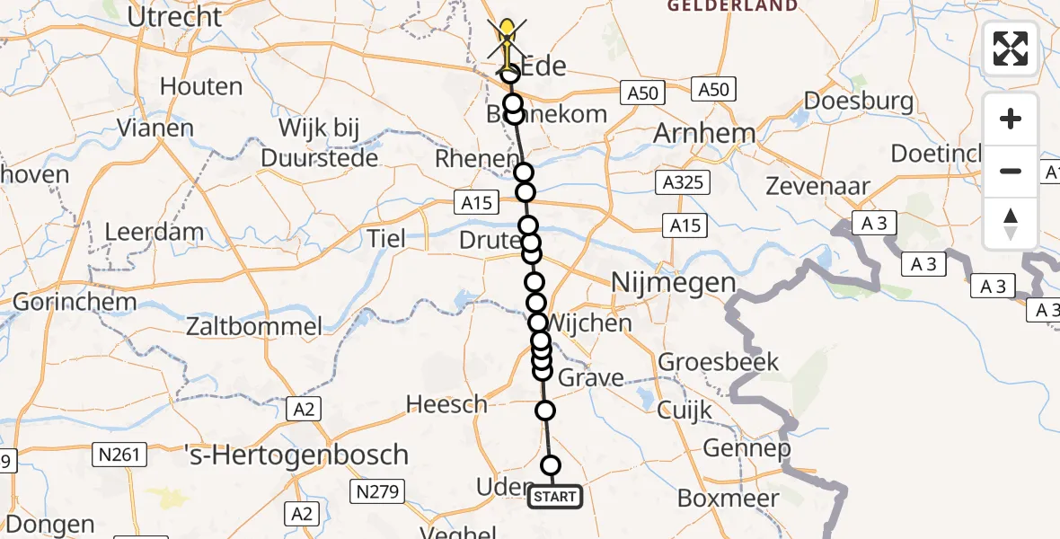 Routekaart van de vlucht: Lifeliner 3 naar Ede, zeelandsedijk