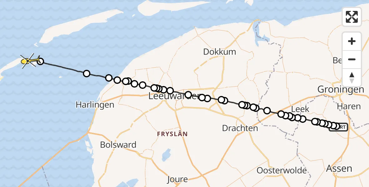 Routekaart van de vlucht: Ambulanceheli naar Vlieland, Eelderweg