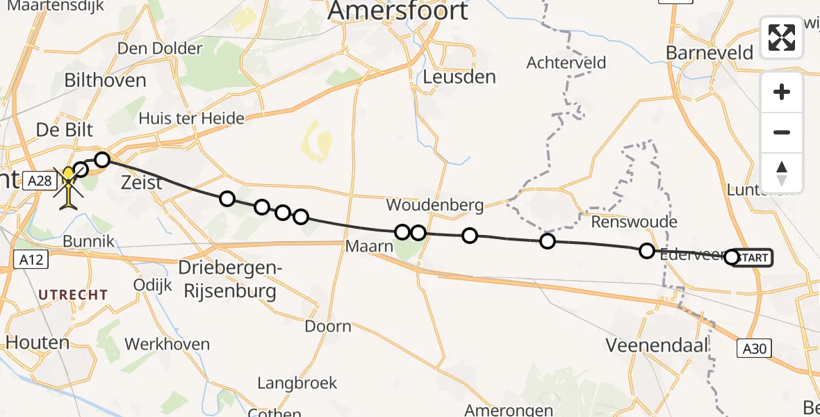 Routekaart van de vlucht: Lifeliner 3 naar Universitair Medisch Centrum Utrecht, Nieuweweg