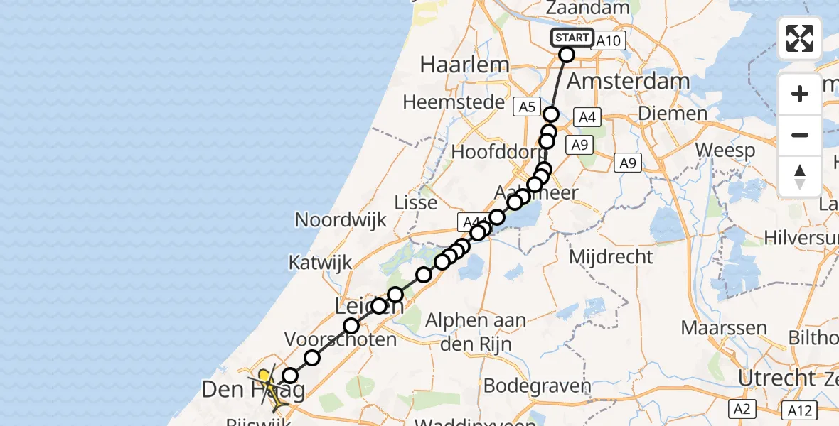 Routekaart van de vlucht: Traumaheli naar Den Haag, Nieuw-Zeelandweg