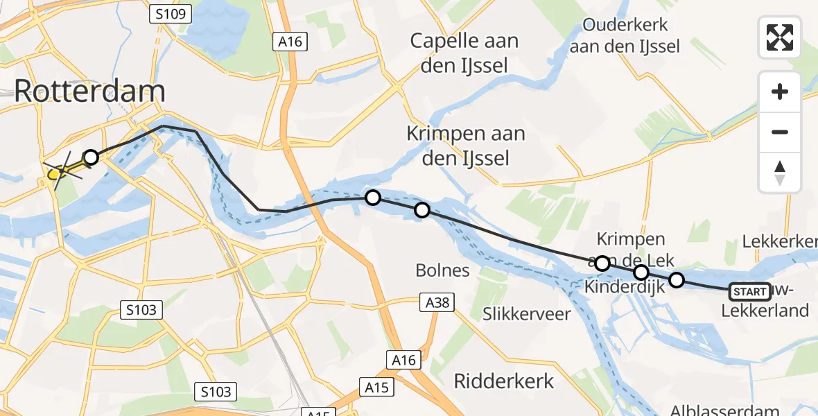 Routekaart van de vlucht: Lifeliner 2 naar Erasmus MC, Lekdijk