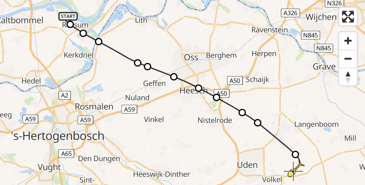 Routekaart van de vlucht: Lifeliner 3 naar Vliegbasis Volkel, De Sterappel