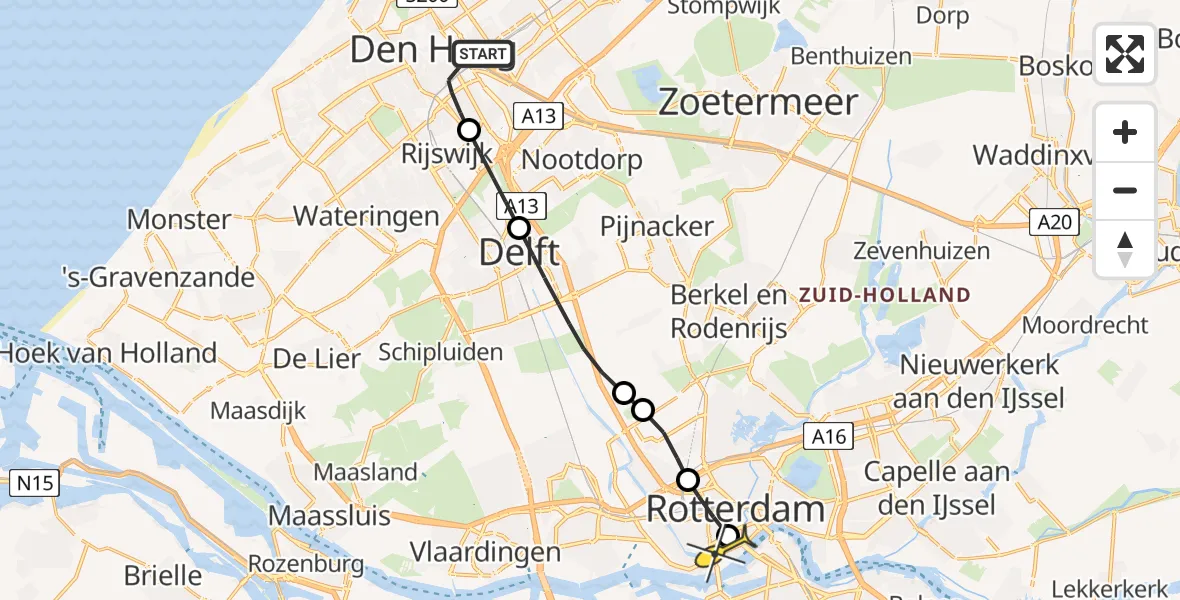 Routekaart van de vlucht: Traumaheli naar Erasmus MC, Schenkviaduct