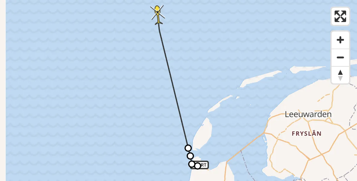 Routekaart van de vlucht: Kustwachthelikopter naar Kortevliet