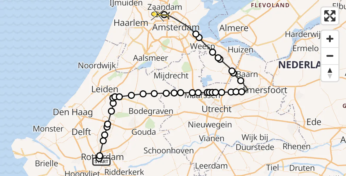 Routekaart van de vlucht: Lifeliner 1 naar Amsterdam Heliport, Hondiusstraat