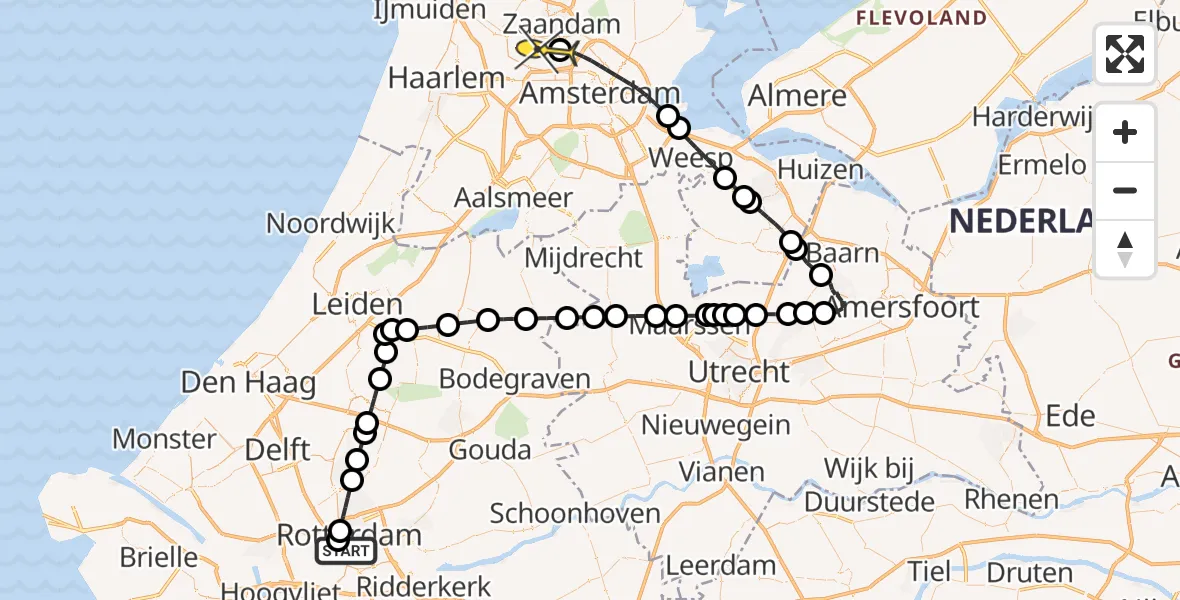 Routekaart van de vlucht: Traumaheli naar Amsterdam Heliport, Hondiusstraat
