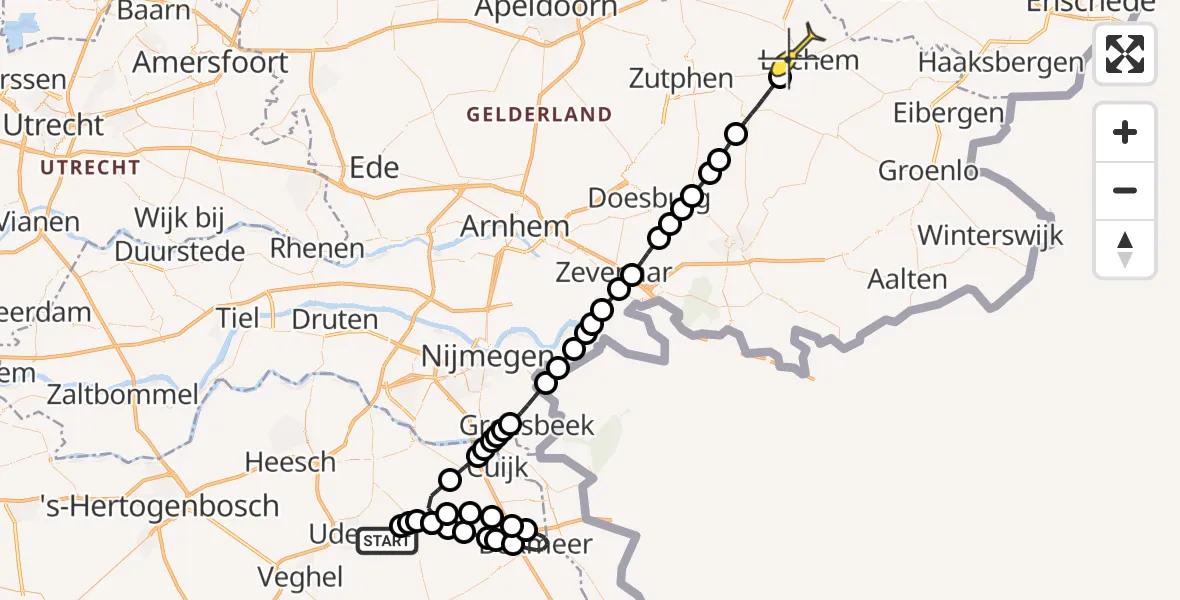 Routekaart van de vlucht: Lifeliner 3 naar Lochem, Zeelandsedijk