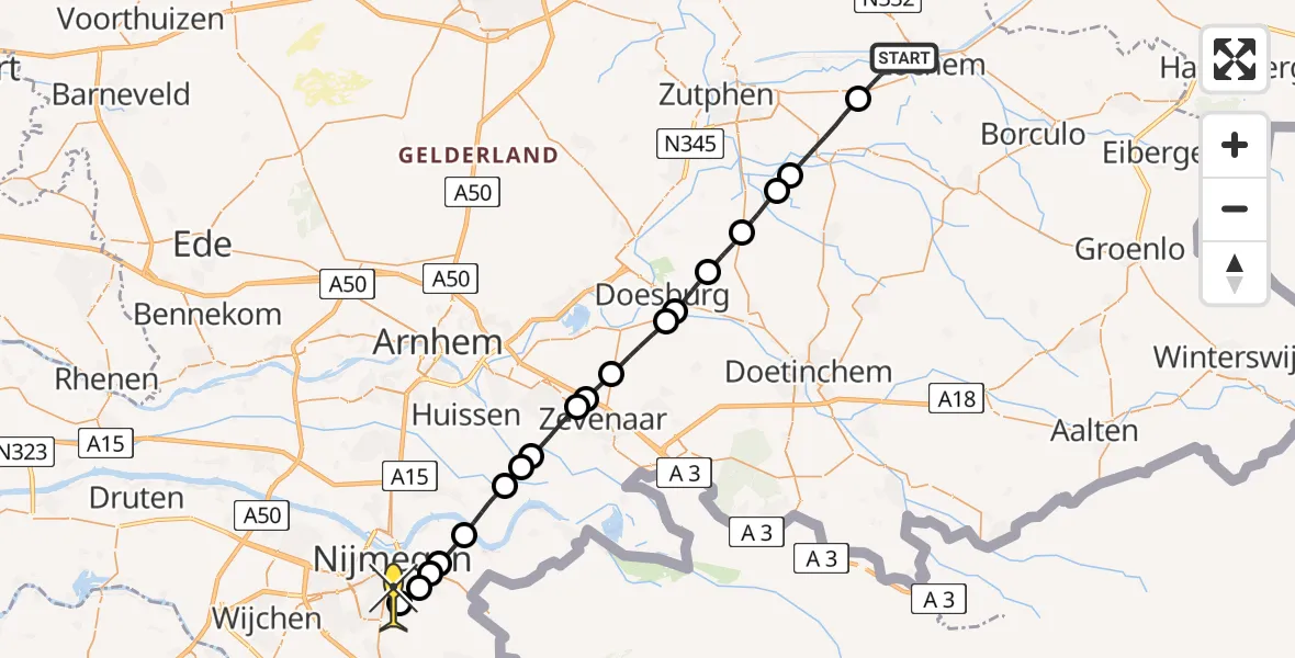 Routekaart van de vlucht: Lifeliner 3 naar Radboud Universitair Medisch Centrum, Kijksteeg