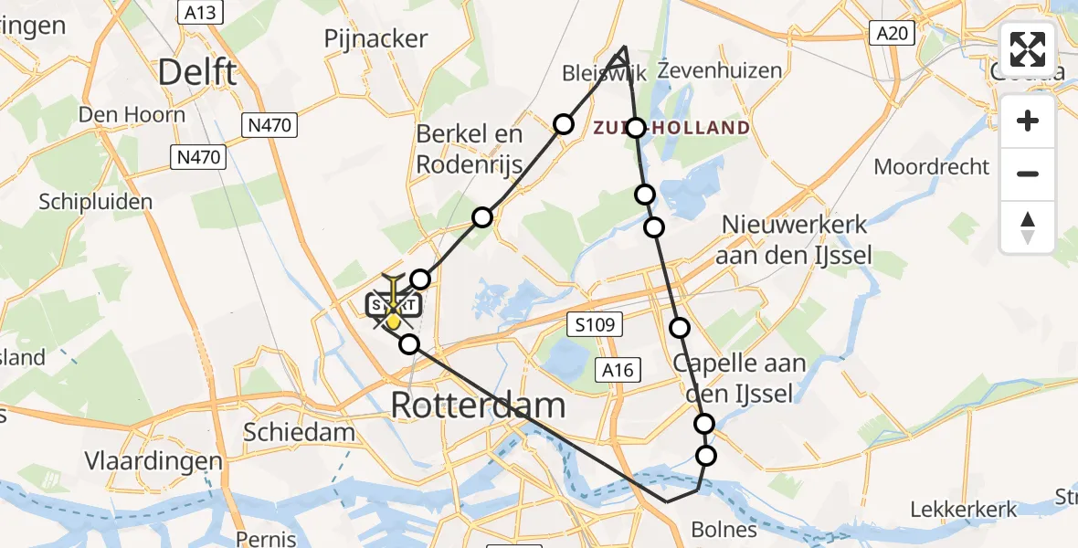 Routekaart van de vlucht: Lifeliner 2 naar Rotterdam The Hague Airport, Pilotenpad