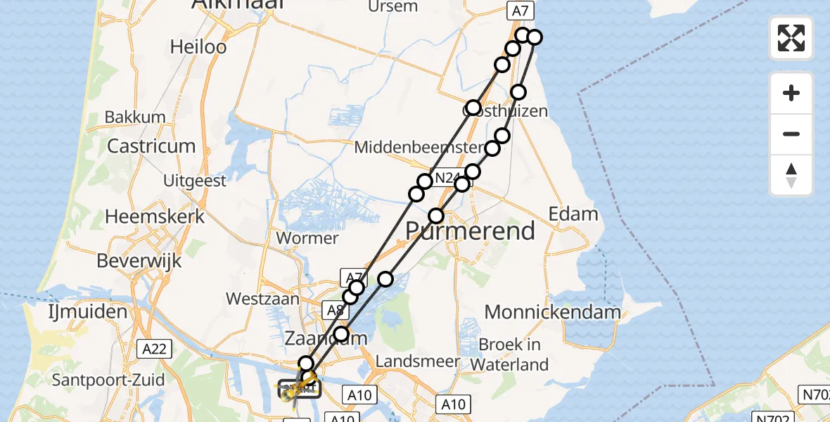 Vluchtroute Traumahelikopter van Amsterdam Heliport naar Amsterdam Heliport