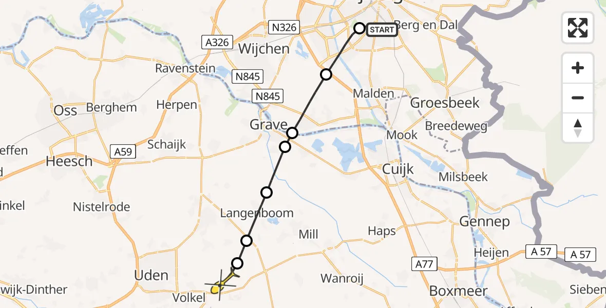 Routekaart van de vlucht: Lifeliner 3 naar Vliegbasis Volkel, Steenbokstraat