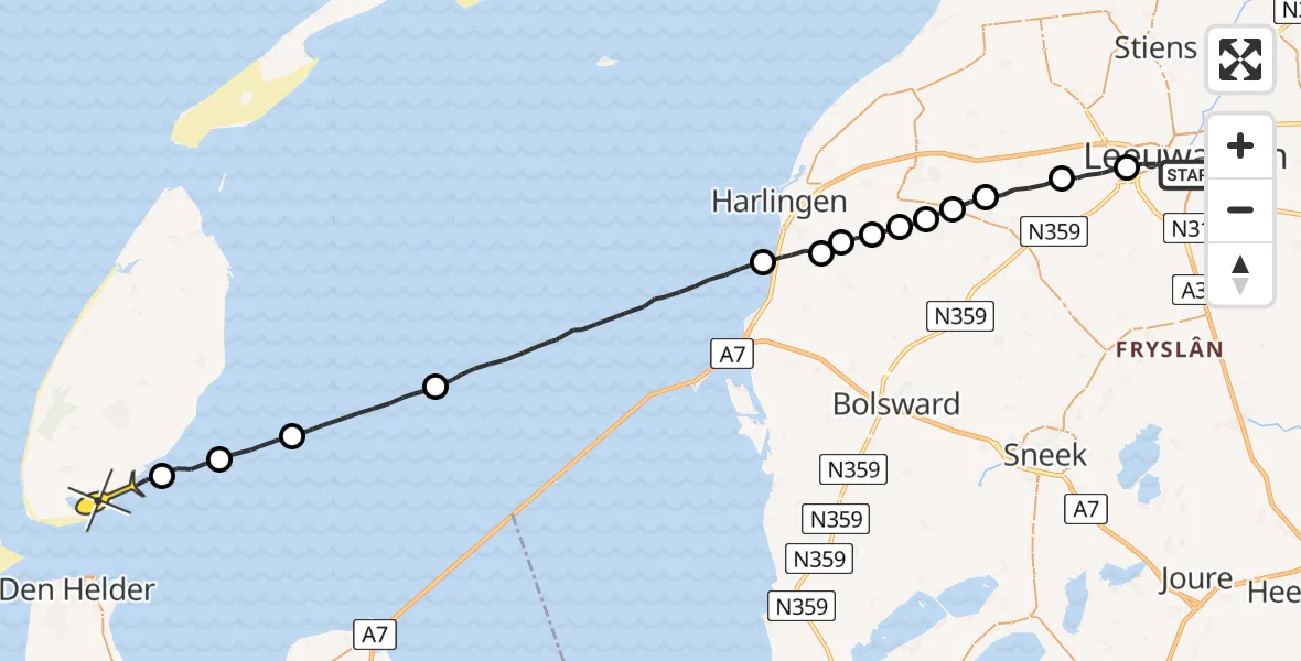 Routekaart van de vlucht: Ambulanceheli naar Den Hoorn, Julianalaan