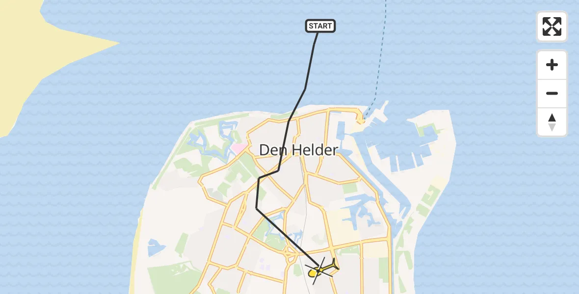Routekaart van de vlucht: Ambulancehelikopter naar Den Helder, Zeepromenade