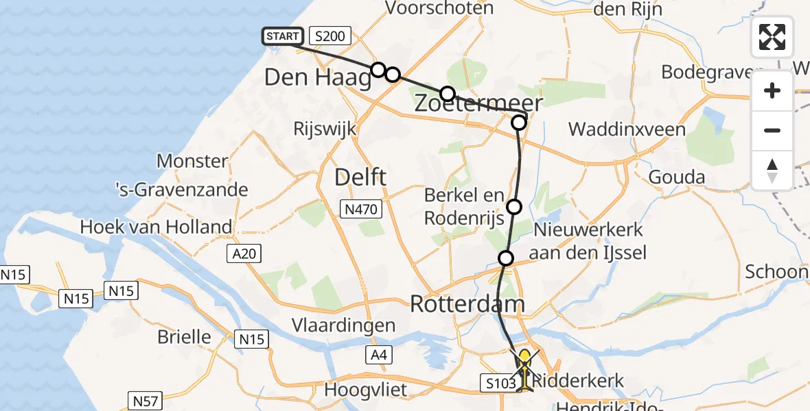 Routekaart van de vlucht: Lifeliner 2 naar Rotterdam, Van Stolkweg