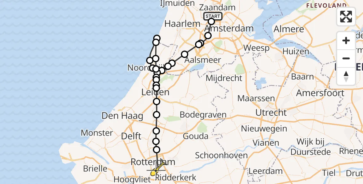 Routekaart van de vlucht: Traumaheli naar Rotterdam, Nieuw-Zeelandweg