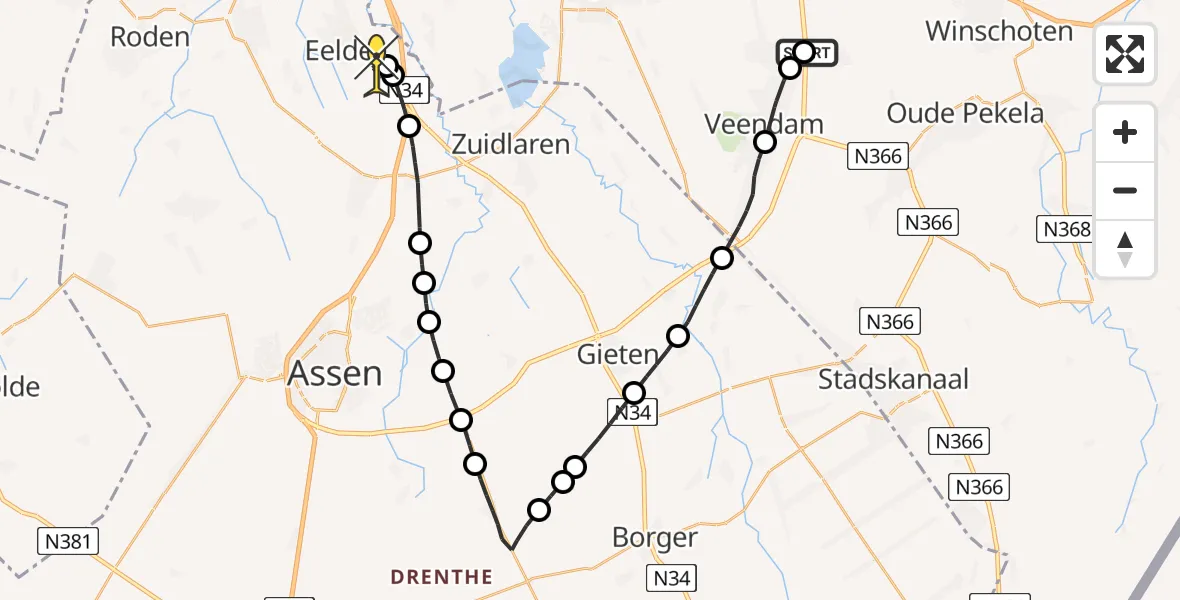 Routekaart van de vlucht: Lifeliner 4 naar Groningen Airport Eelde, Egypteneinde