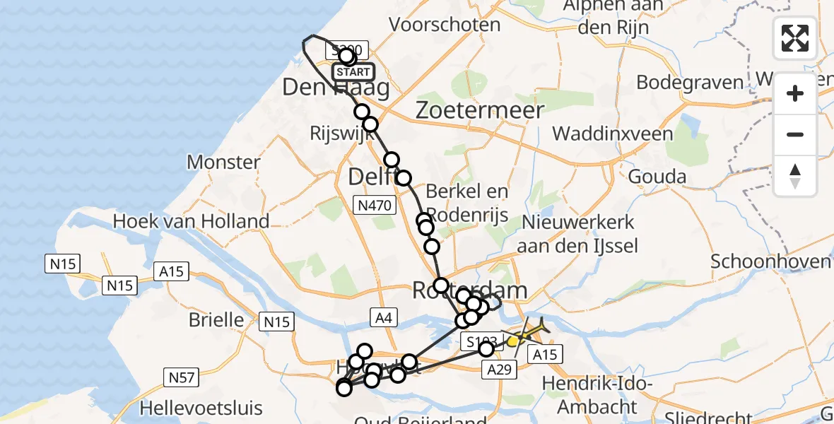 Routekaart van de vlucht: Politieheli naar Rotterdam, Sylvesterpad