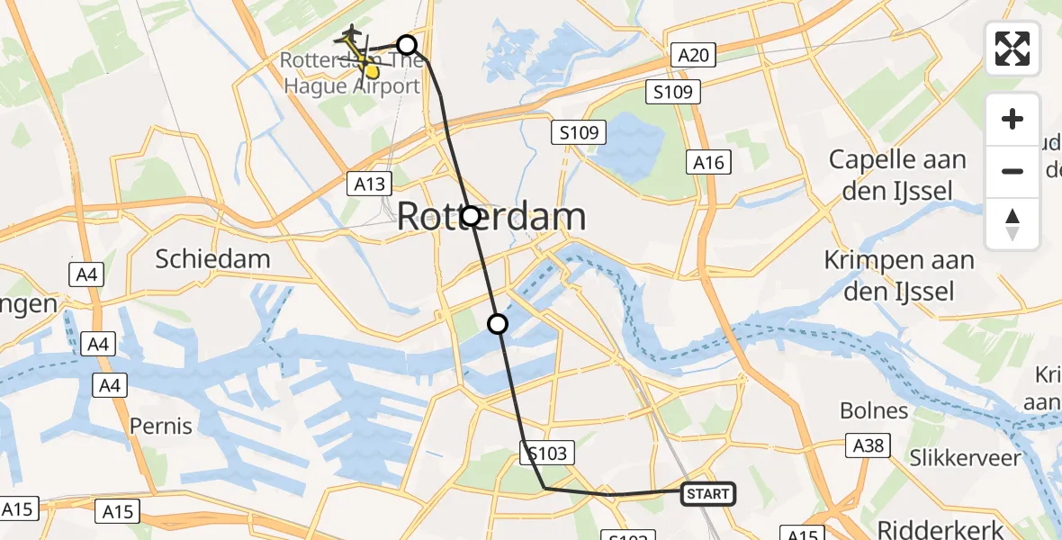 Routekaart van de vlucht: Lifeliner 2 naar Rotterdam The Hague Airport, Bergsonstraat