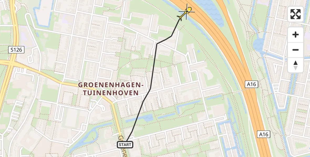 Routekaart van de vlucht: Politieheli naar Rotterdam