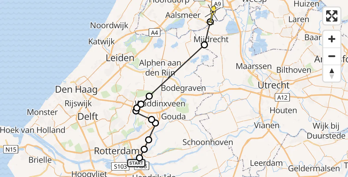 Routekaart van de vlucht: Politieheli naar Amstelveen, Regenboogkade