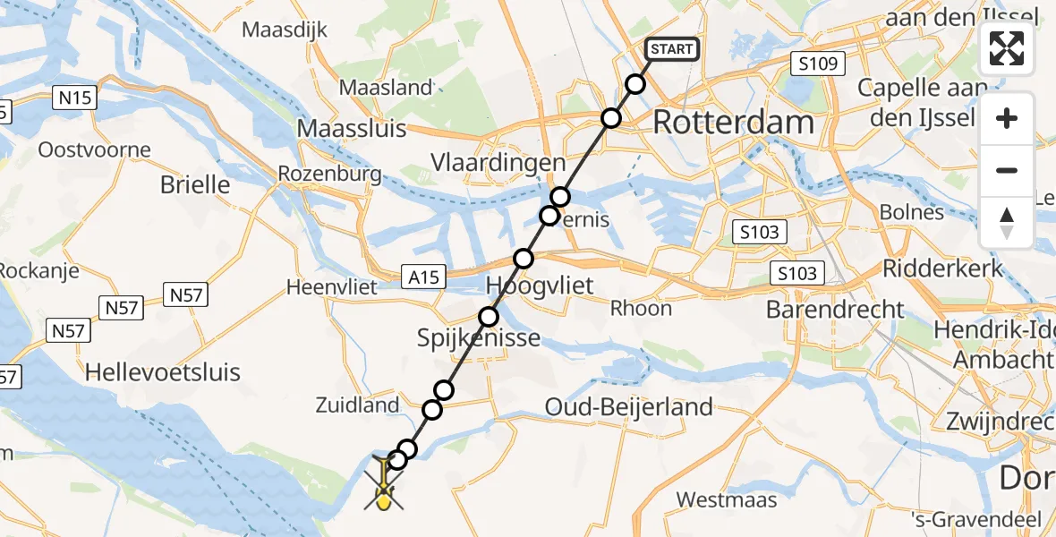 Routekaart van de vlucht: Lifeliner 2 naar Goudswaard, Zestienhovensekade