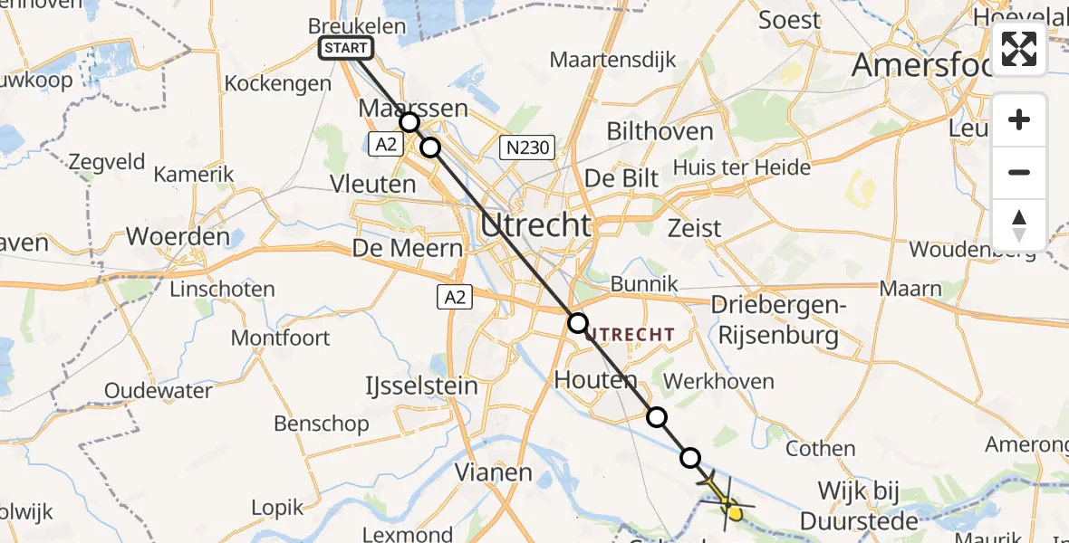 Routekaart van de vlucht: Politiehelikopter naar Schalkwijk, Burgemeester Waverijnweg