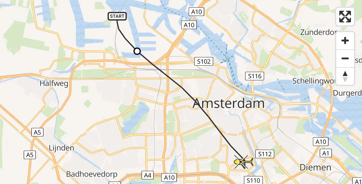 Routekaart van de vlucht: Traumaheli naar Amsterdam, Corsicaweg