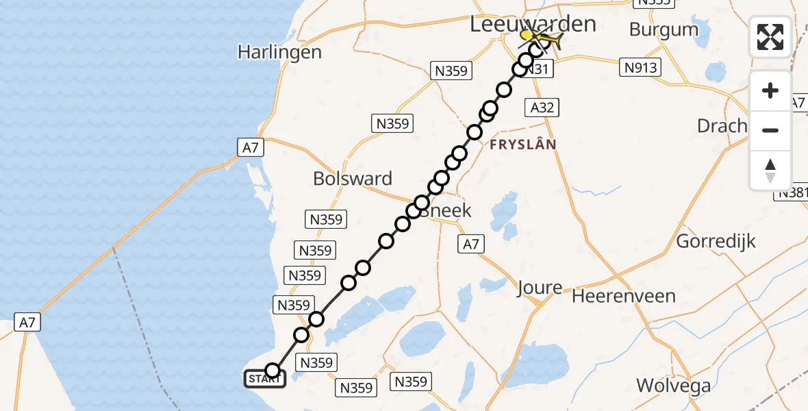 Routekaart van de vlucht: Ambulanceheli naar Leeuwarden, Flait